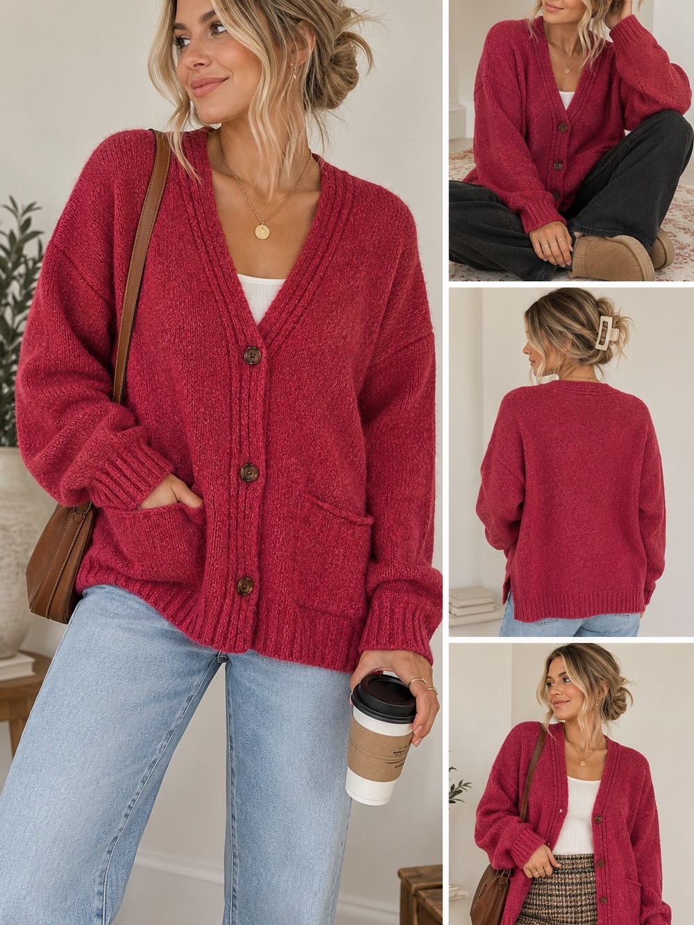 Chiaramente Made in Italy Knit Cardigan – Pink/Red – Size L